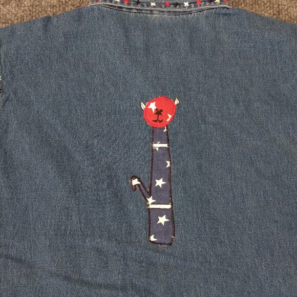 LIFE STYLE Vest Women's S Blue Denim Embroidered Cats Applique Button - Picture 5 of 14